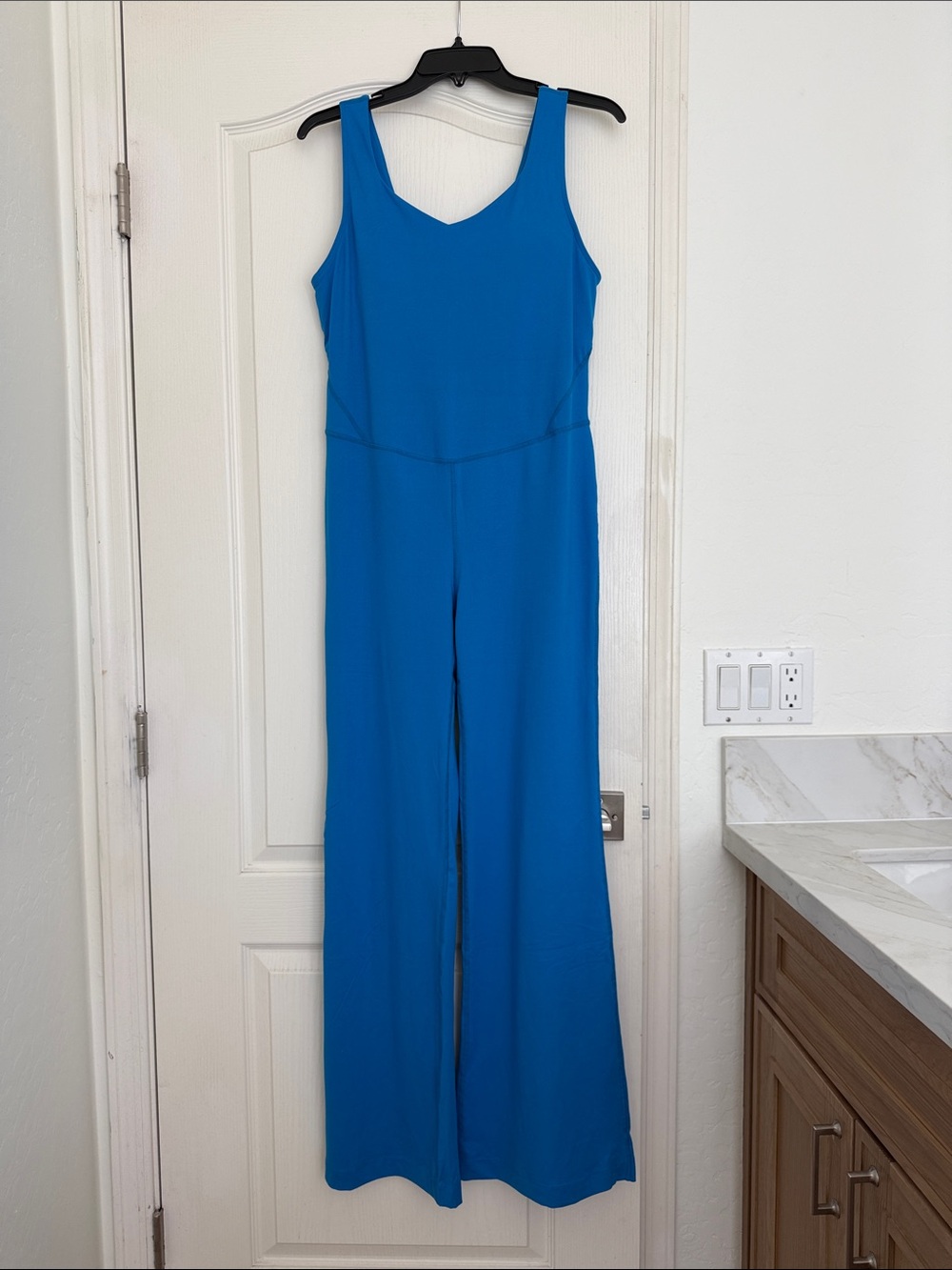 Zenana Blue Sleeveless Wide-Leg bodysuit with Pads NEW